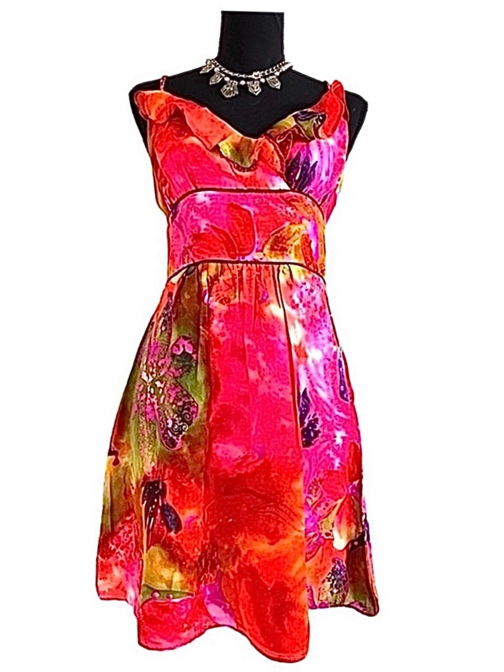 ANDREA BEHAR ~ Vibrant Multicolor Women's Silk Spaghetti Strap Dress size 4